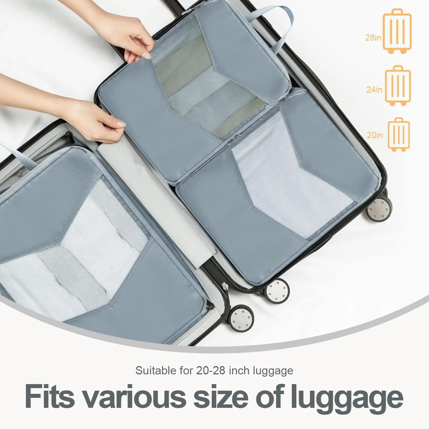 10 Set Compression Packing Cubes for Travel, Suitcase Organizer Bags Set for Travel Accessories, Lightweight Travel Essentials, Grey
