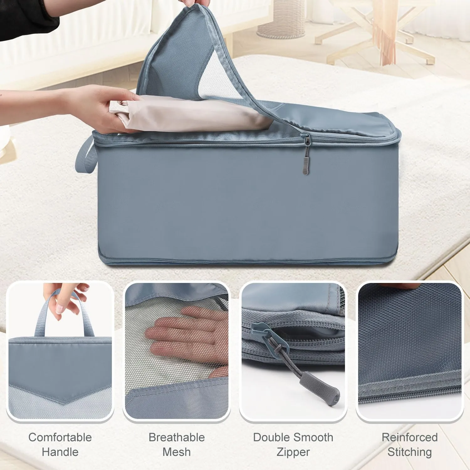 10 Set Compression Packing Cubes for Travel, Suitcase Organizer Bags Set for Travel Accessories, Lightweight Travel Essentials, Grey