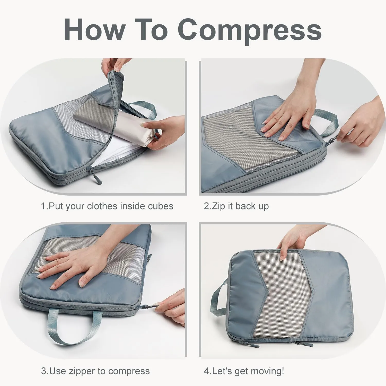 10 Set Compression Packing Cubes for Travel, Suitcase Organizer Bags Set for Travel Accessories, Lightweight Travel Essentials, Grey