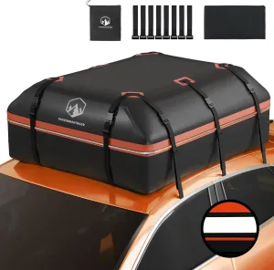 1000D Rooftop Cargo Carrier, PVC Waterproof Roof Cargo Bag with Anti-Slip Mat 8 Door Hooks Storage Bag, 21 Cubic Feet Car Roof Bag for All Vehicle with or Without Rack Orange