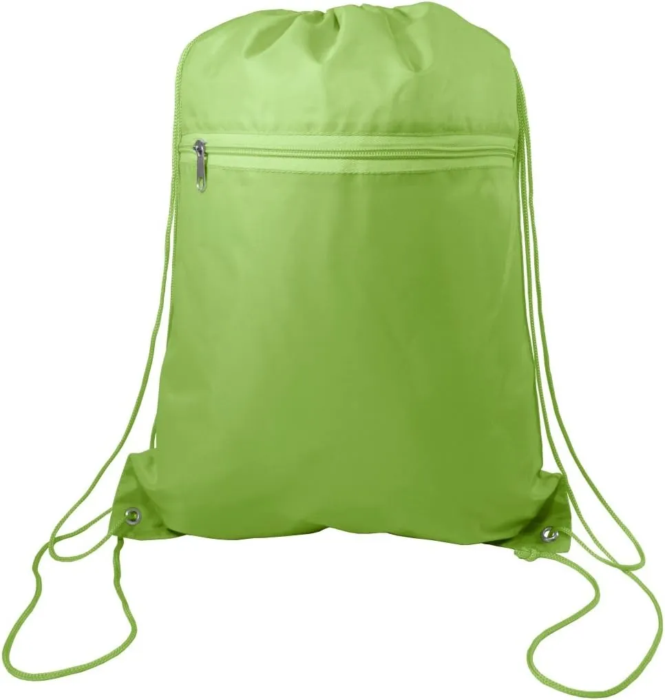 (12 Pack) Set of 12- Economical Drawstring Polyester Backpack with Front Pocket