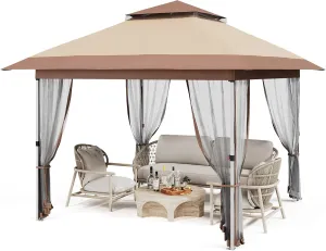 12x12 FT Canopy Tent, Pop Up Gazebo with Mosquito Netting, Adjustable Height Outdoor Gazebo with Wheeled Carry Bag for Backyard, Garden, Patio -All-Weather UV/Waterproof Shelter