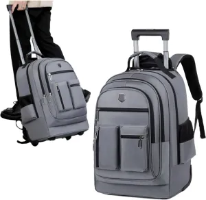 18in Rolling Backpack with Wheels and Handle, Laptop Carry on Luggage Travel Bag Large Capacity Waterproof Airline Approved (Grey,Large)