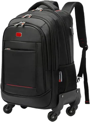22in Rolling Backpack with 360 Detachable Wheels for Men Women Airline Approved Carry on Large Size Laptop Travel Business Luggage Bag (Black,20in)