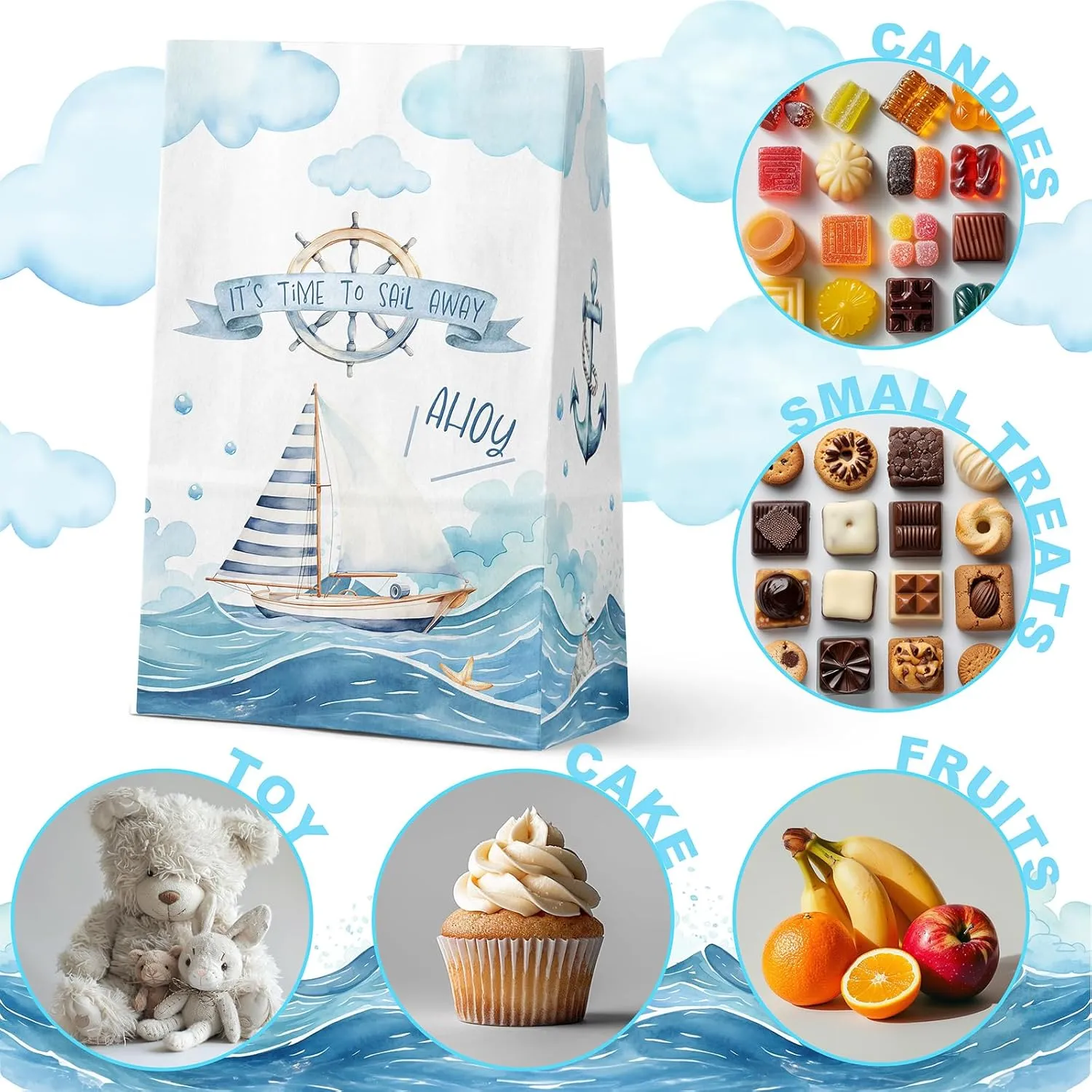 24-Pack Nautical Goodie Bags with Stickers - Ideal for Kids' Birthdays, Baby Showers, and Nautical Themed Parties