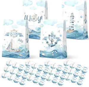 24-Pack Nautical Goodie Bags with Stickers - Ideal for Kids' Birthdays, Baby Showers, and Nautical Themed Parties