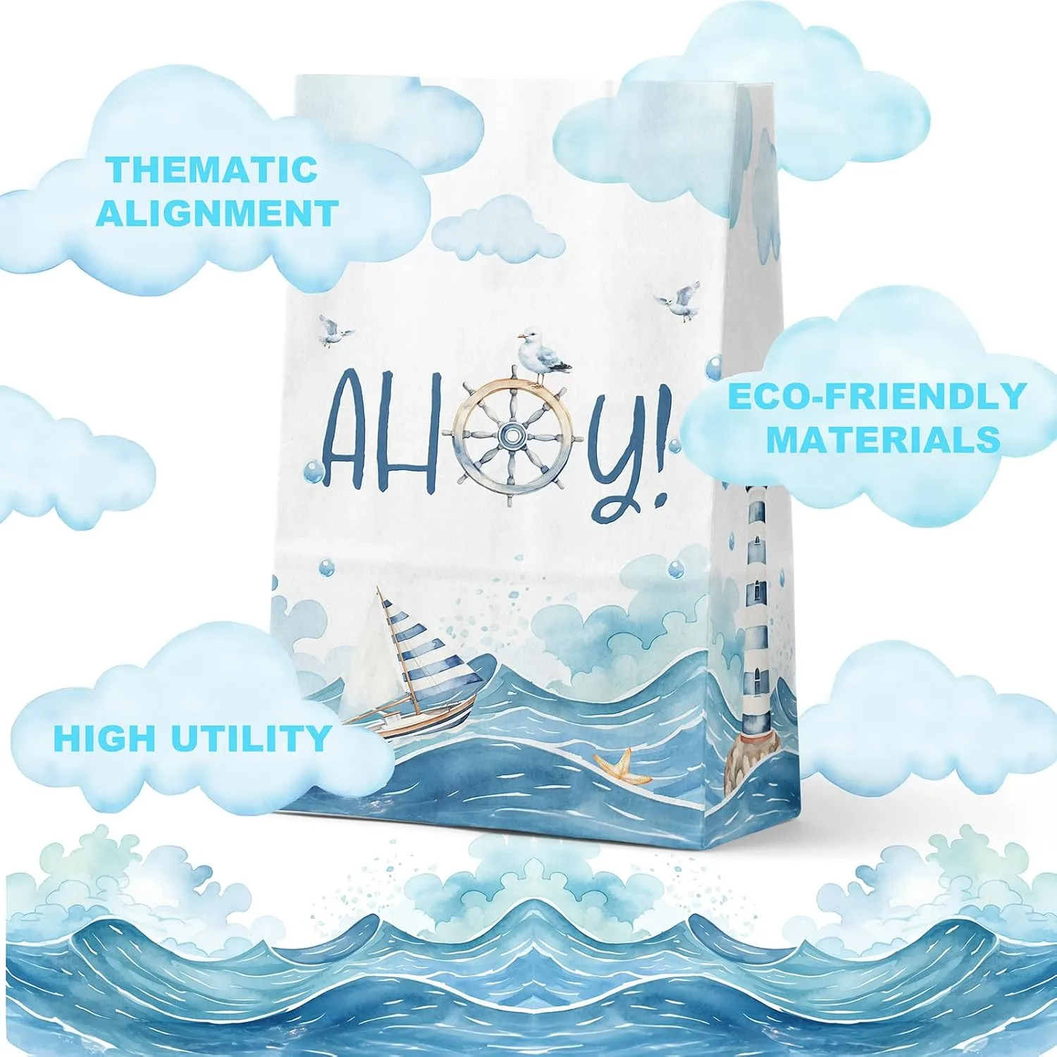 24-Pack Nautical Goodie Bags with Stickers - Ideal for Kids' Birthdays, Baby Showers, and Nautical Themed Parties
