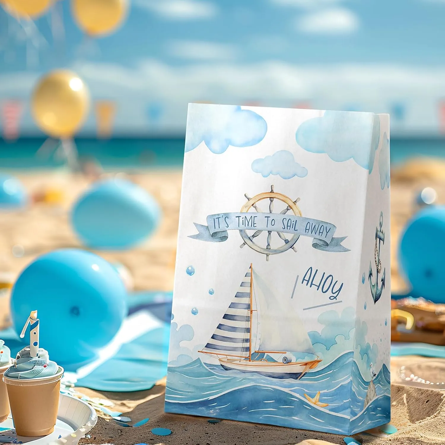 24-Pack Nautical Goodie Bags with Stickers - Ideal for Kids' Birthdays, Baby Showers, and Nautical Themed Parties