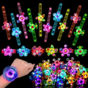 24PCS LED Light Up Fidget Spinner Bracelets Glow Party Favors Bulk for Kids 4-8 8-12 Summer Goodie Treat Bag Stuffers Treasure Box Toys Carnival Prizes Birthday Return Gifts for Boys Girls