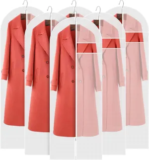 24"X60" 6PACK Garment Bags for Hanging Clothes Clear Wedding Dress Bag for Gowns Long with Zipper Suit Bag for Closet Storage Dust-Proof Protector Cover Bags for Women Travel
