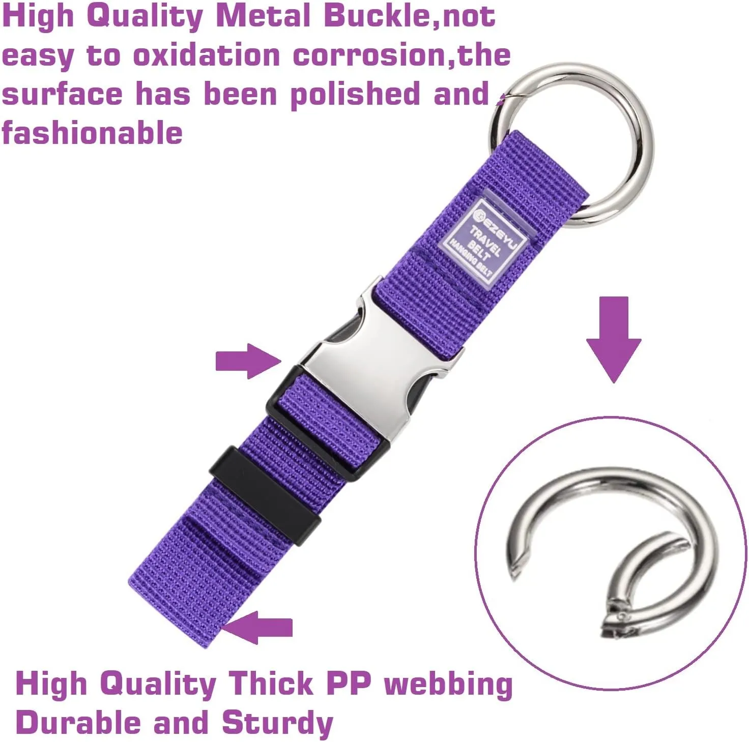 2PCS Heavy Duty Add a Bag Luggage Strap Jacket Gripper,Carry-on Baggage Suitcase Straps Belts Travel Accessories-Purple