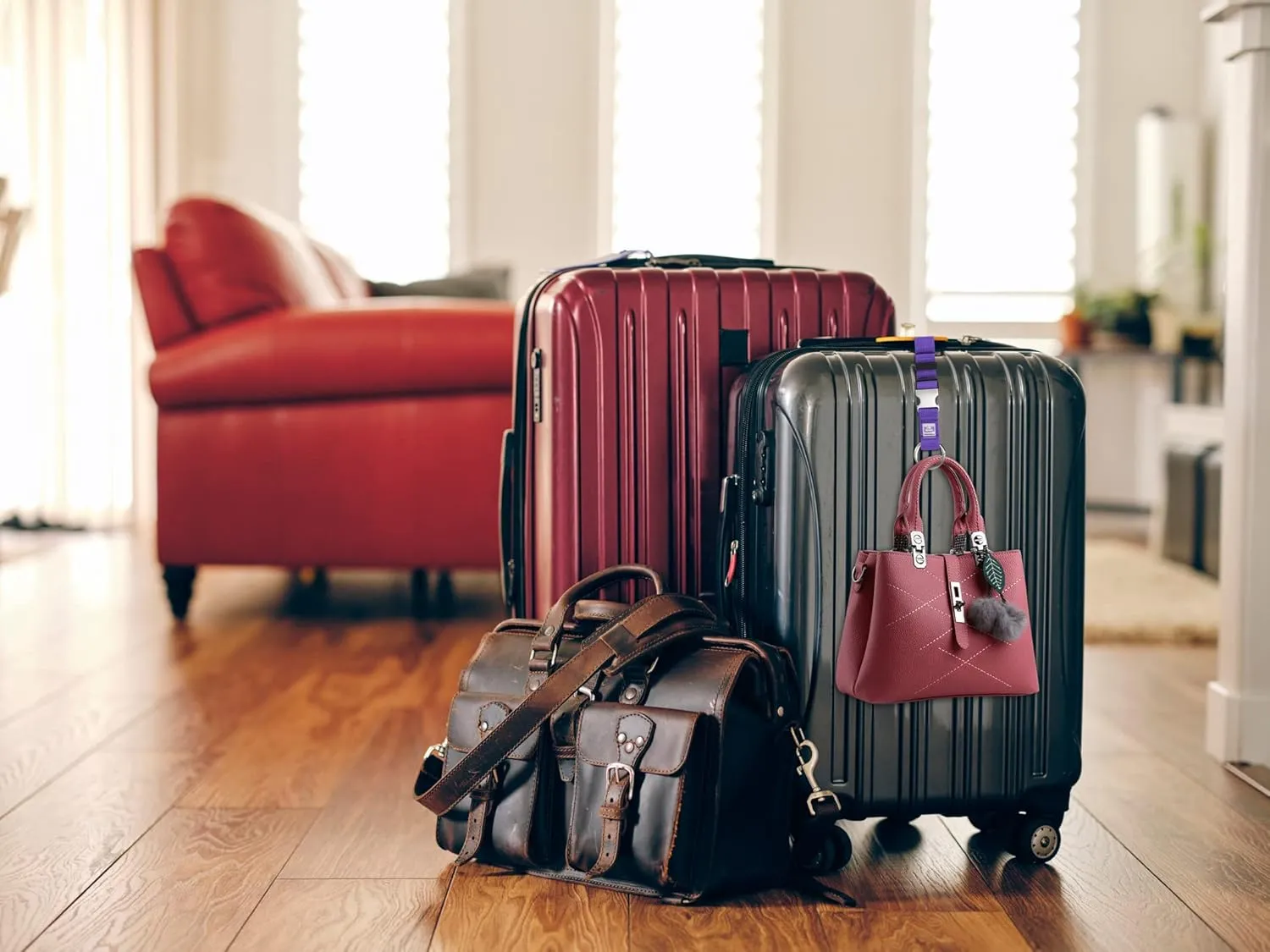 2PCS Heavy Duty Add a Bag Luggage Strap Jacket Gripper,Carry-on Baggage Suitcase Straps Belts Travel Accessories-Purple
