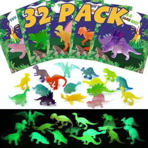32 Pack Glow in The Dark Mini Dinosaur Toys Valentine's Day Cards and Classroom Exchange Prize Cards for Kids, for Valentine Party Favors