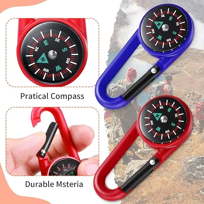 32 Pcs Compass Keychain for Kids Adventure Camping Small Keychain Belt Clips with Holes Compass Metal Buckle Keychain Outdoor Camping Party Favors