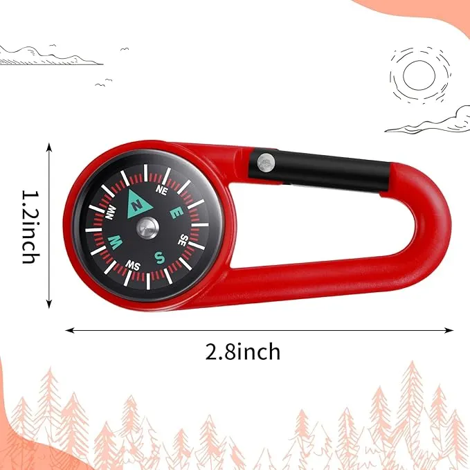 32 Pcs Compass Keychain for Kids Adventure Camping Small Keychain Belt Clips with Holes Compass Metal Buckle Keychain Outdoor Camping Party Favors