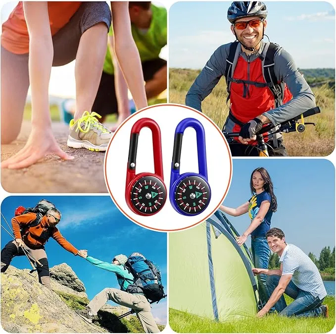 32 Pcs Compass Keychain for Kids Adventure Camping Small Keychain Belt Clips with Holes Compass Metal Buckle Keychain Outdoor Camping Party Favors