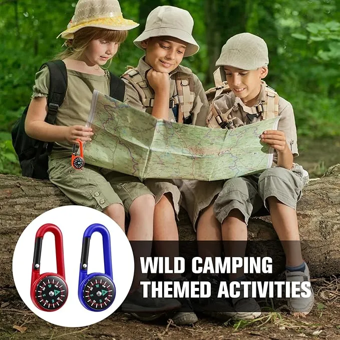 32 Pcs Compass Keychain for Kids Adventure Camping Small Keychain Belt Clips with Holes Compass Metal Buckle Keychain Outdoor Camping Party Favors