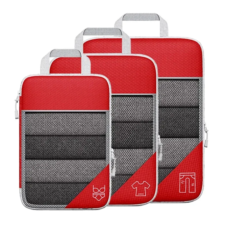 3/6PCS Compressed Packing Cubes Travel Storage Set With Shoe Bag Mesh Visual Luggage Organizer Portable Lightweight Suitcase Bag