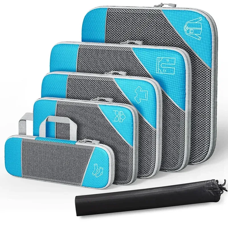 3/6PCS Compressed Packing Cubes Travel Storage Set With Shoe Bag Mesh Visual Luggage Organizer Portable Lightweight Suitcase Bag