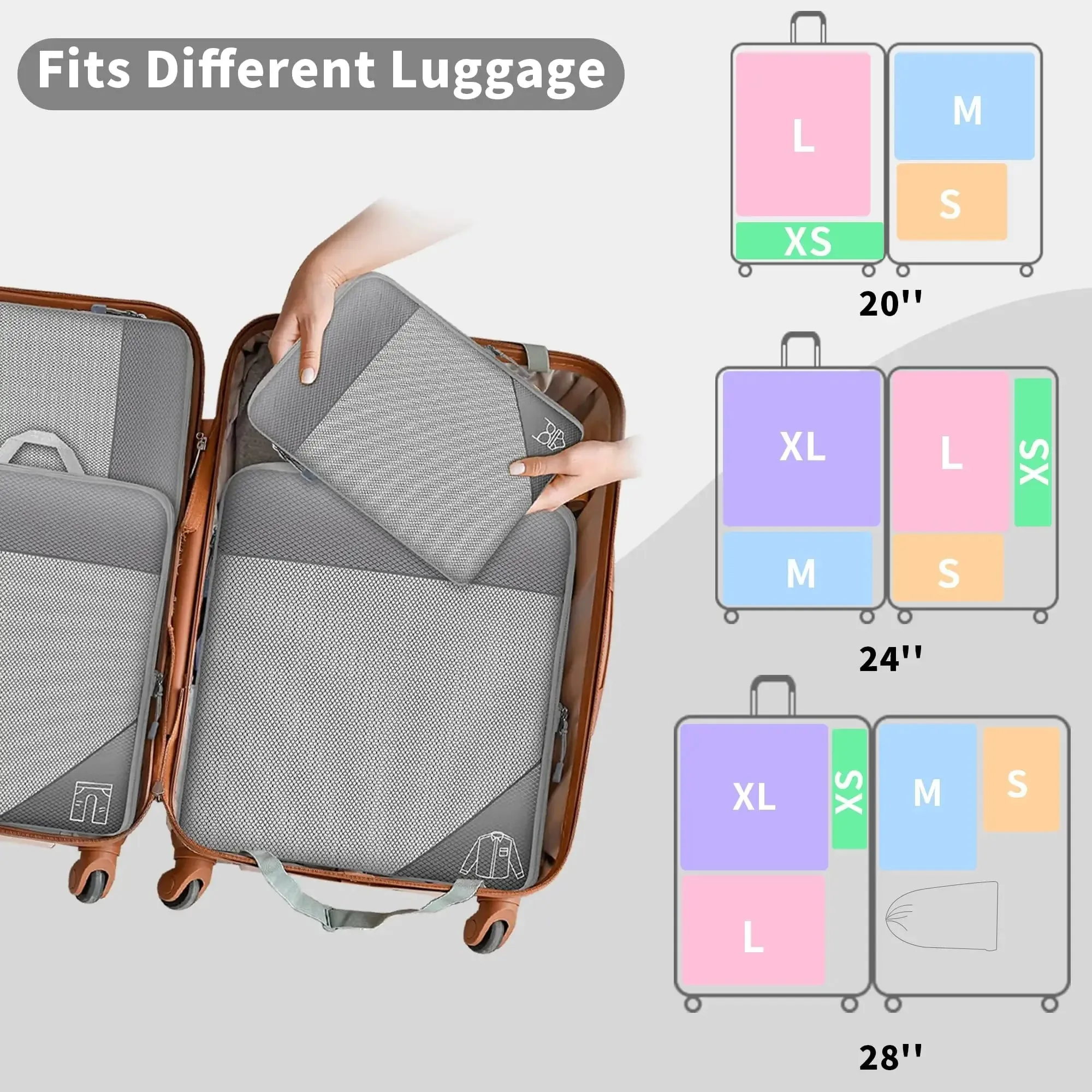 3/6PCS Compressed Packing Cubes Travel Storage Set With Shoe Bag Mesh Visual Luggage Organizer Portable Lightweight Suitcase Bag