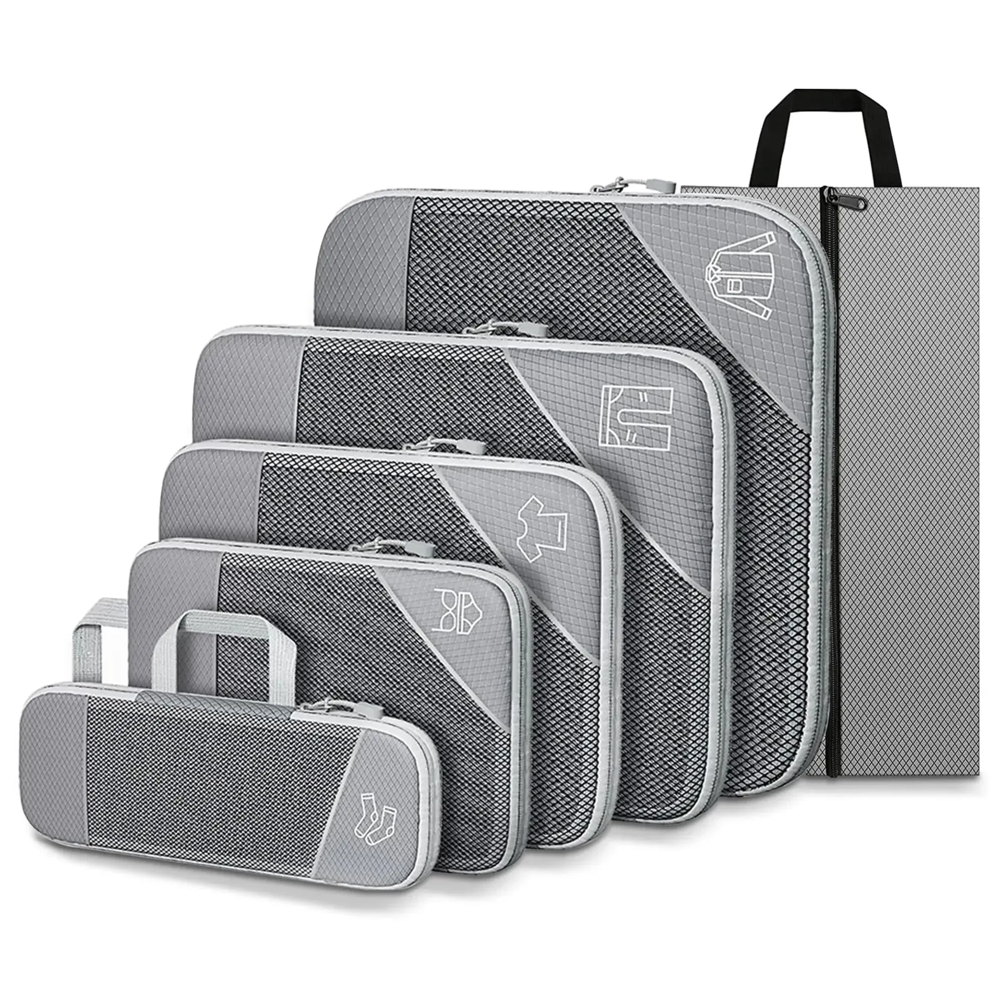 3/6PCS Compressed Packing Cubes Travel Storage Set With Shoe Bag Mesh Visual Luggage Organizer Portable Lightweight Suitcase Bag