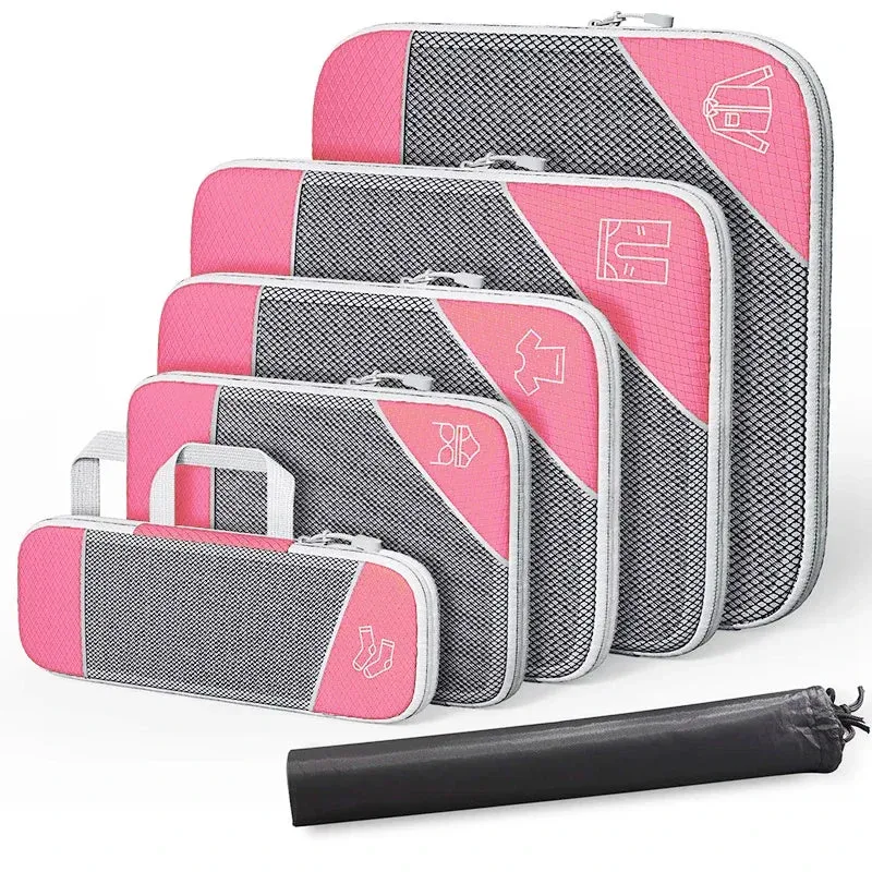 3/6PCS Compressed Packing Cubes Travel Storage Set With Shoe Bag Mesh Visual Luggage Organizer Portable Lightweight Suitcase Bag