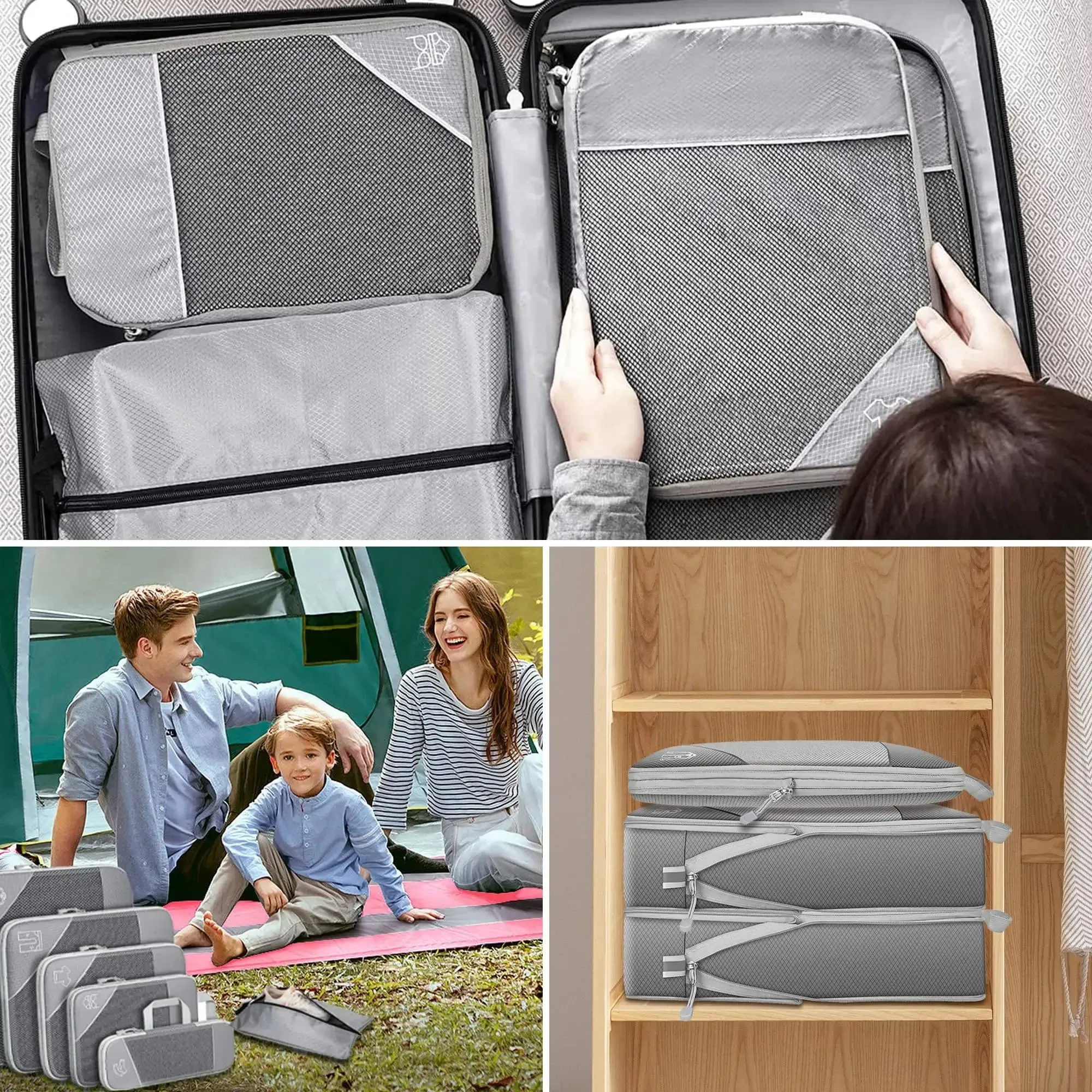 3/6PCS Compressed Packing Cubes Travel Storage Set With Shoe Bag Mesh Visual Luggage Organizer Portable Lightweight Suitcase Bag