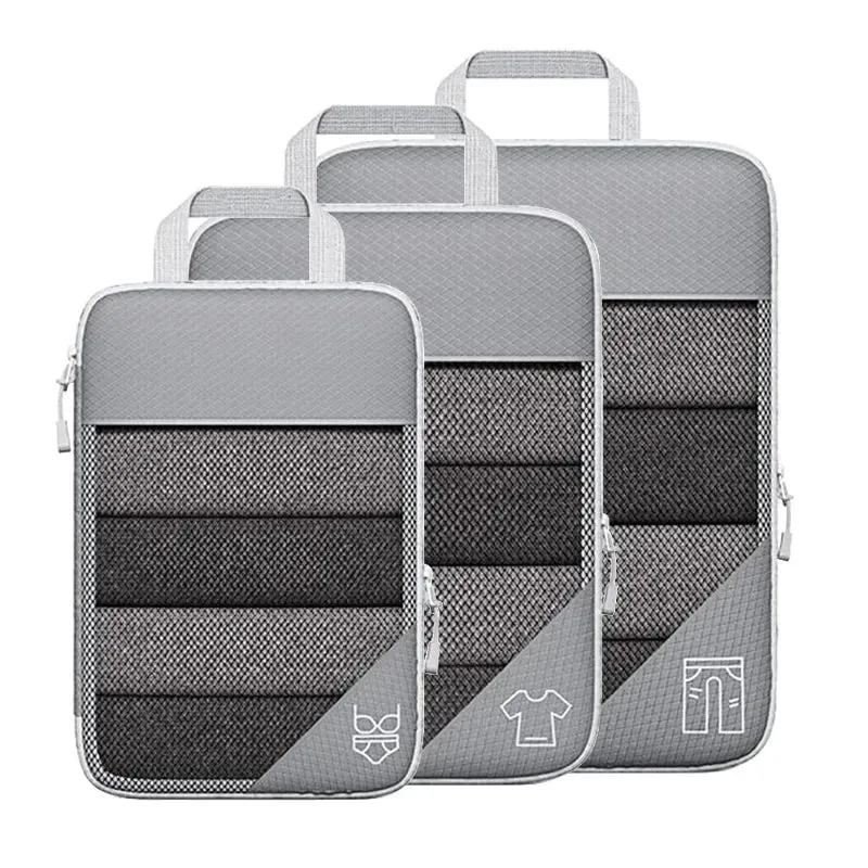3/6PCS Compressed Packing Cubes Travel Storage Set With Shoe Bag Mesh Visual Luggage Organizer Portable Lightweight Suitcase Bag