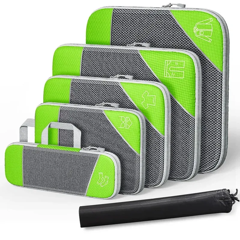 3/6PCS Compressed Packing Cubes Travel Storage Set With Shoe Bag Mesh Visual Luggage Organizer Portable Lightweight Suitcase Bag