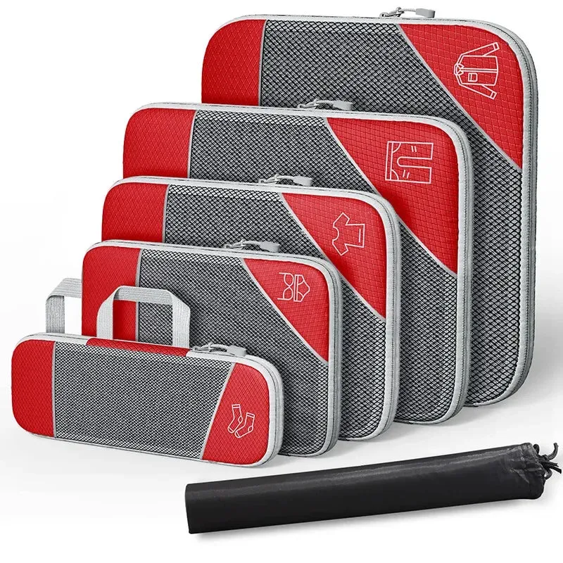 3/6PCS Compressed Packing Cubes Travel Storage Set With Shoe Bag Mesh Visual Luggage Organizer Portable Lightweight Suitcase Bag