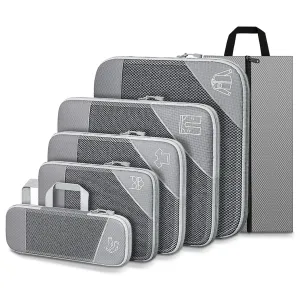 3/6PCS Compressed Packing Cubes Travel Storage Set With Shoe Bag Mesh Visual Luggage Organizer Portable Lightweight Suitcase Bag