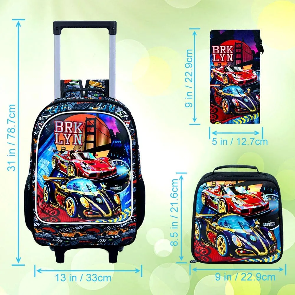 3PCS Rolling Backpack for Girls and Boys， Kids Unicorn Dinosaur Wheeled Bookbag