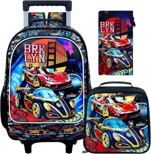 3PCS Rolling Backpack for Girls and Boys， Kids Unicorn Dinosaur Wheeled Bookbag