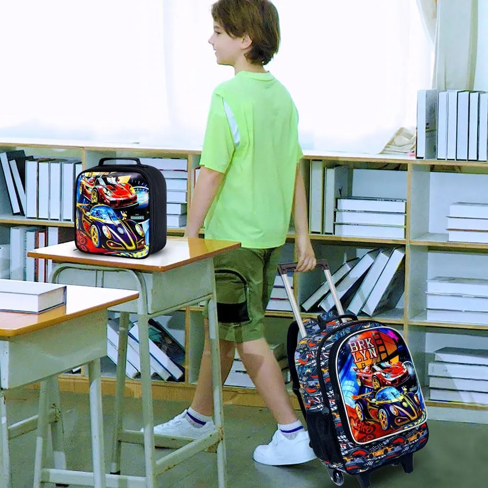 3PCS Rolling Backpack for Girls and Boys， Kids Unicorn Dinosaur Wheeled Bookbag