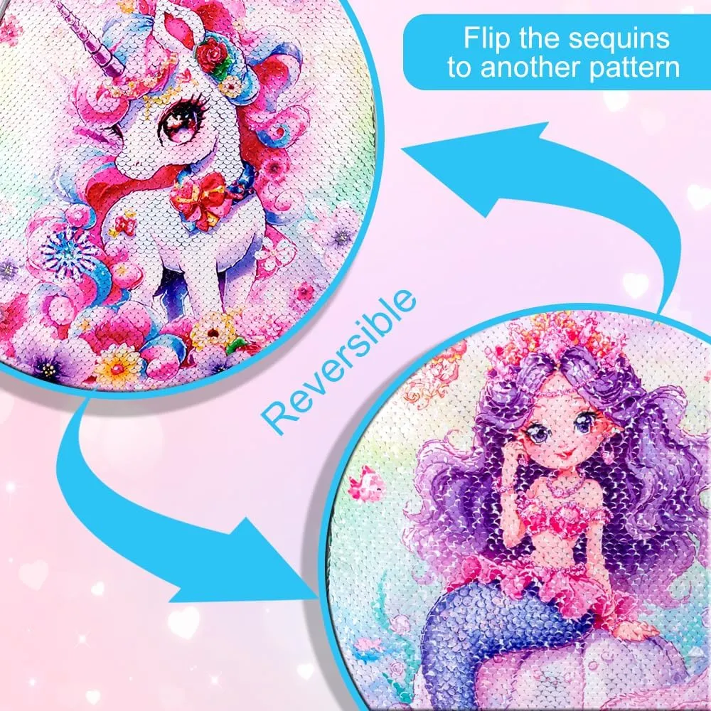 3PCS Unicorn Rolling Backpack for Girls, Kids Sequins School Backpacks with Wheels, Water Resistant Roller Wheeled Bookbag Set with Lunch Box