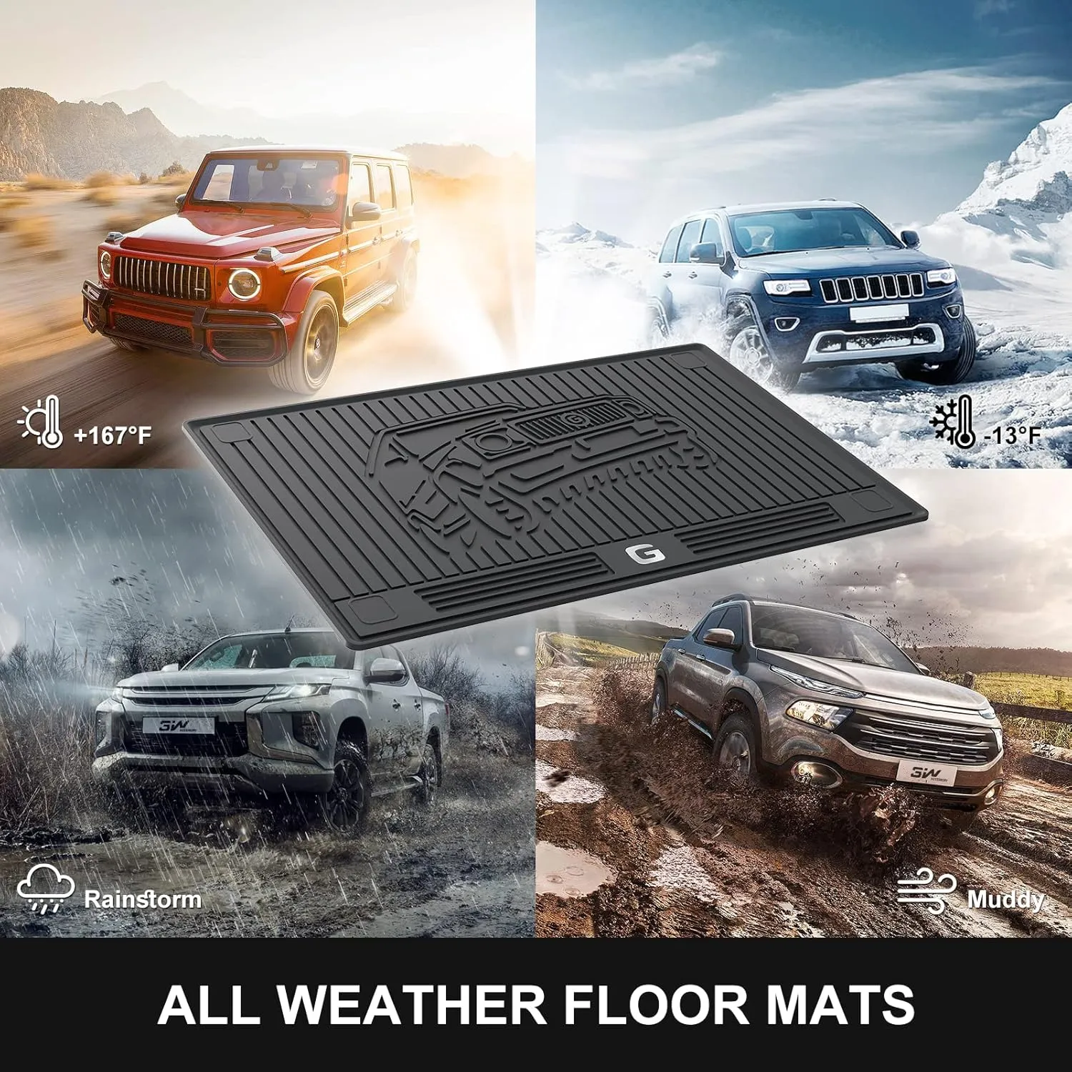 3W Cargo Liner Fit for 2019-2024 2025 Mercedes-Benz G Class/G500/G550/AMG G63 SUV TPE All Weather Custom Fit Trunk Mat, Black