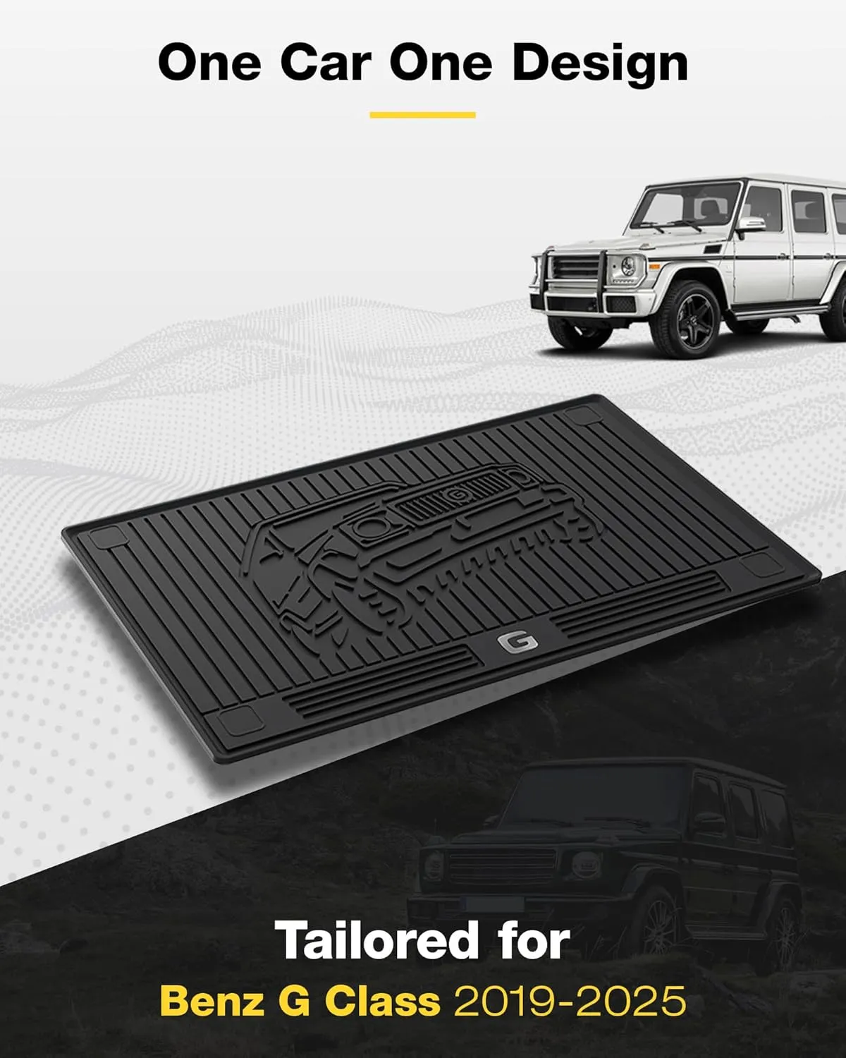 3W Cargo Liner Fit for 2019-2024 2025 Mercedes-Benz G Class/G500/G550/AMG G63 SUV TPE All Weather Custom Fit Trunk Mat, Black