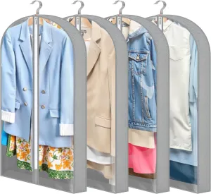 4 Pack Garment Bags, 40" Clothes Covers with 4'' Gusseted, Transparent Clothes Covers Protector Bags with Zip Suit Covers Garment Bags for Hanging Clothes