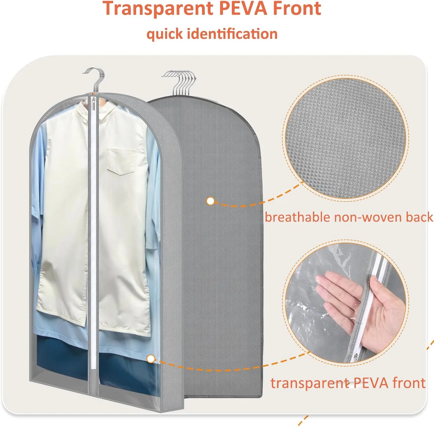 4 Pack Garment Bags, 40" Clothes Covers with 4'' Gusseted, Transparent Clothes Covers Protector Bags with Zip Suit Covers Garment Bags for Hanging Clothes