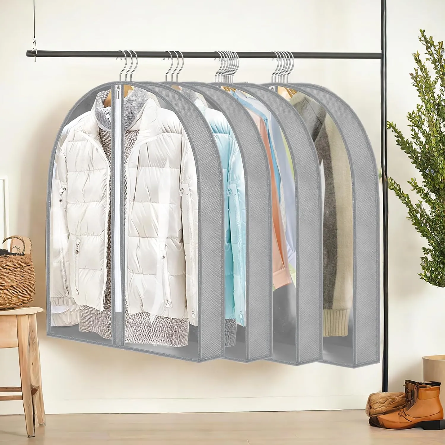 4 Pack Garment Bags, 40" Clothes Covers with 4'' Gusseted, Transparent Clothes Covers Protector Bags with Zip Suit Covers Garment Bags for Hanging Clothes