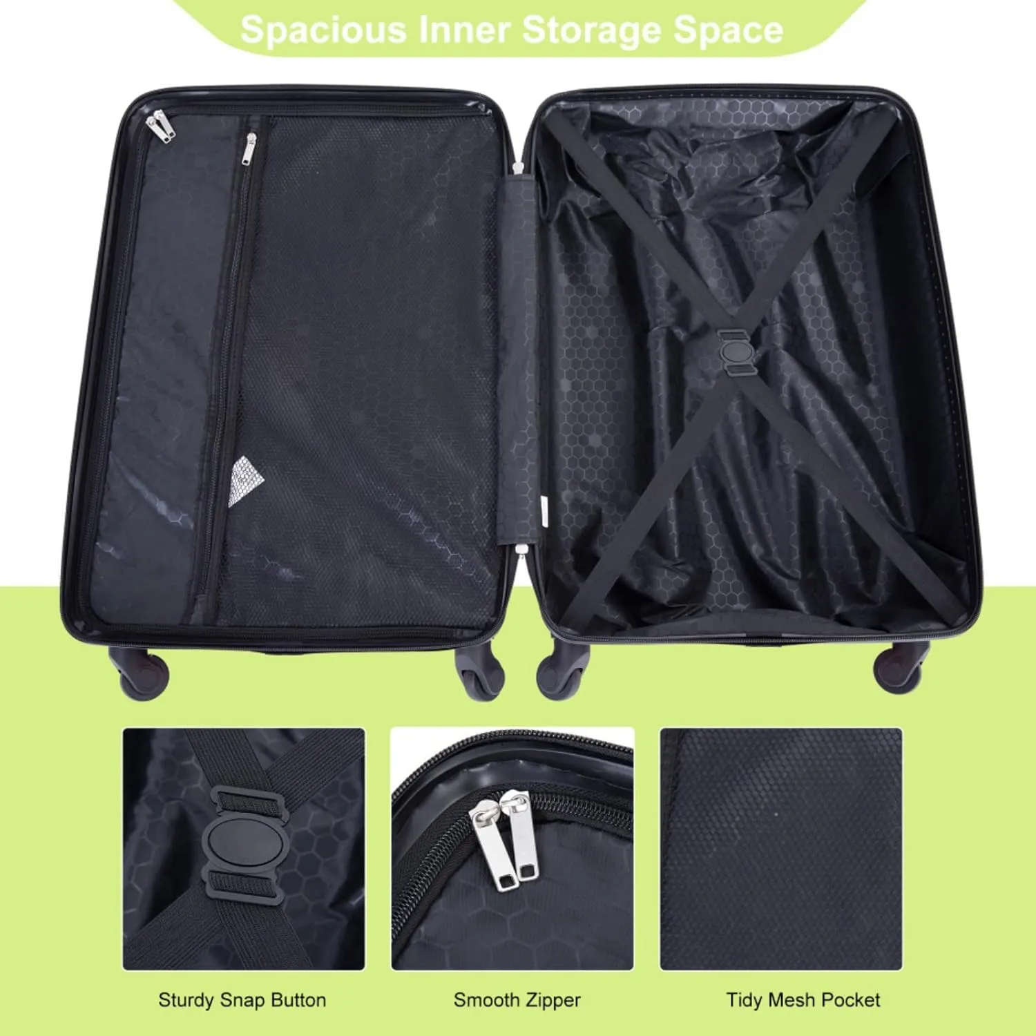 4-Piece ABS Luggage Set (16"/20"/24"/28") - Lightweight Hardshell Suitcases with Lock & 360° Spinner Wheels - Carry-On & Checked Luggage (Fluorescent Green   ABS)