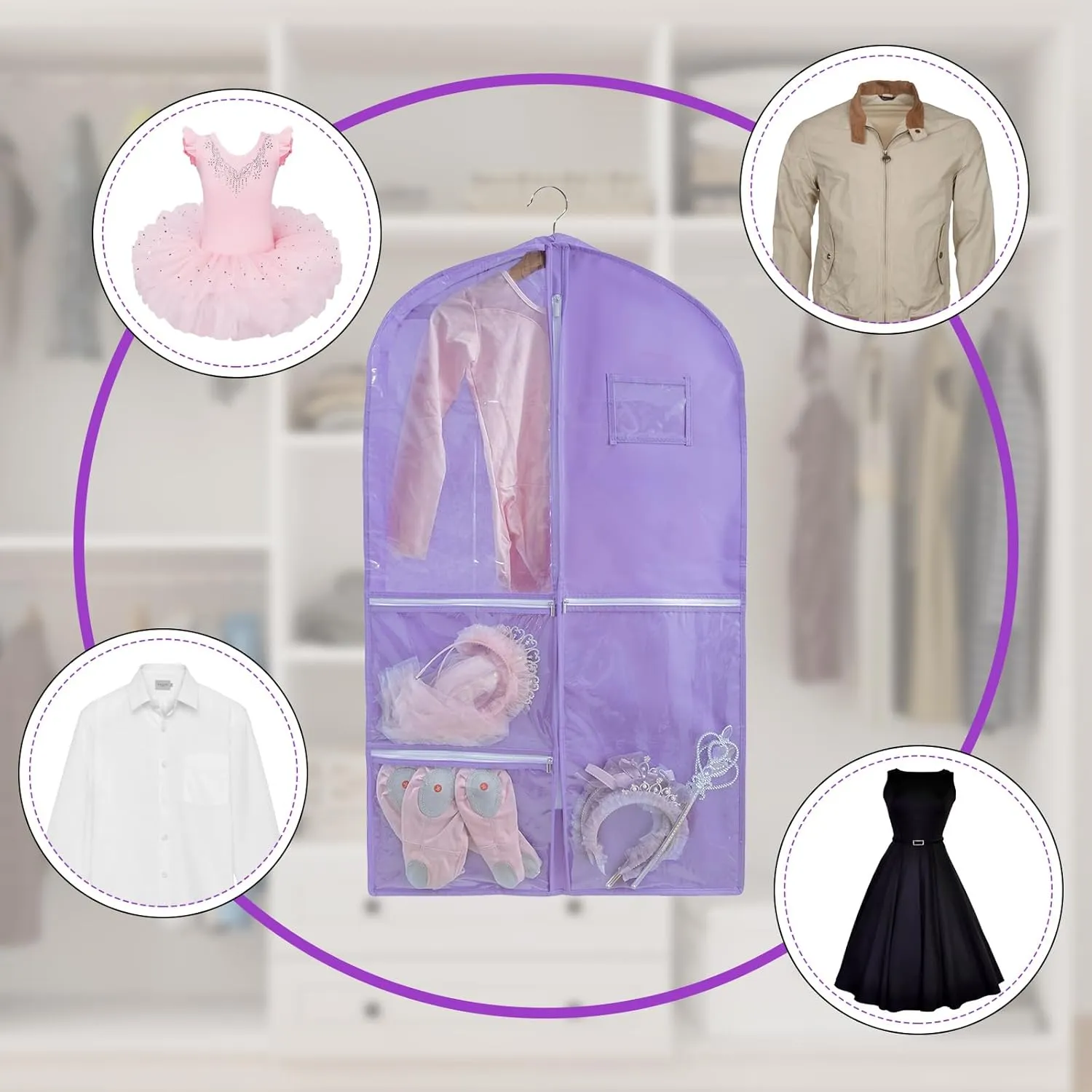 40 inch Dance Costume Bags for Dance Competitions,Dance Garment Bag,Kids Garment Bags for Dance Costumes,Garment Bags for Hanging Clothes with Pocket,Garment Bags for Travel Storage
