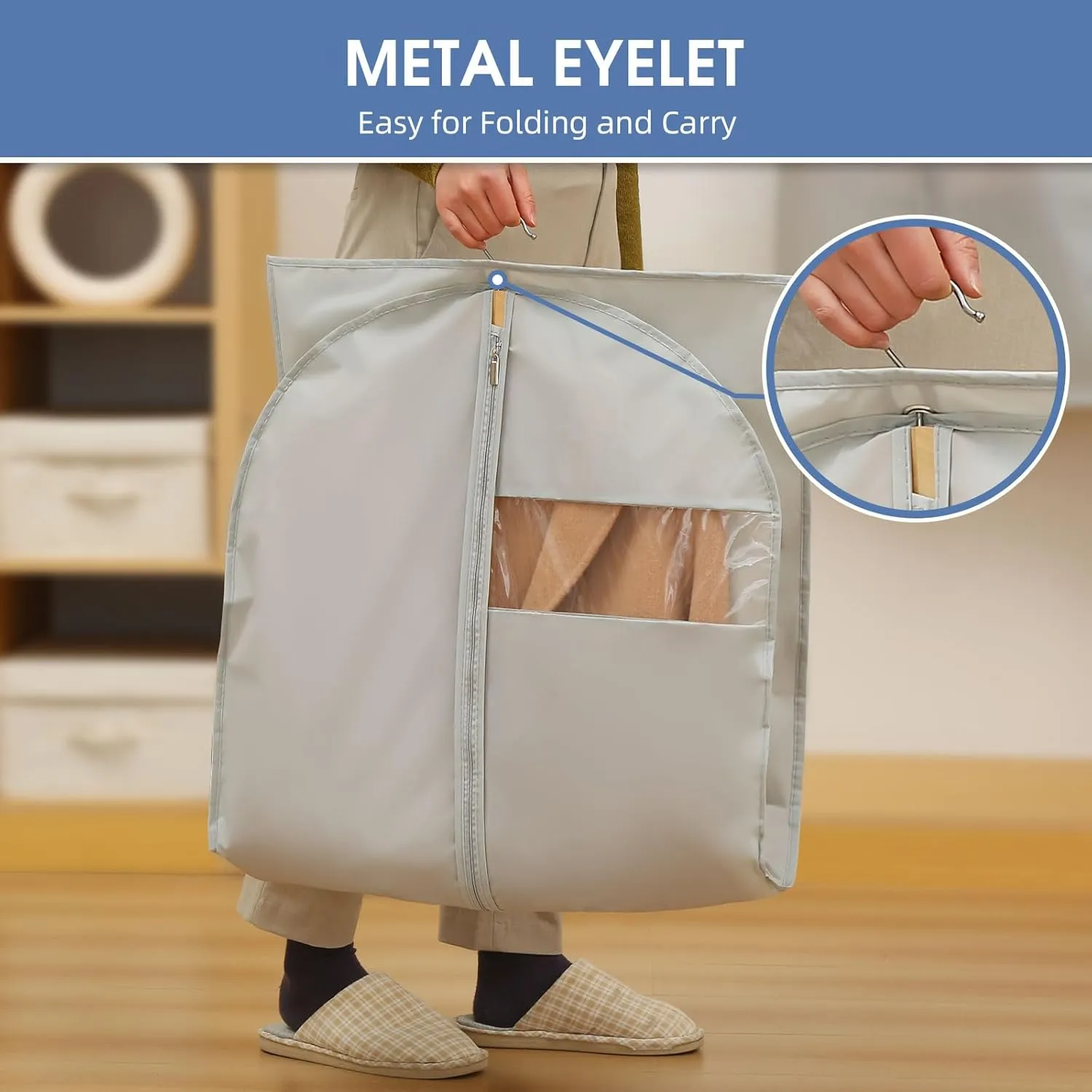43" Garment Bags for Hanging Clothes, Suit Bags for Closet Storage and Travel, Grey Suit Cover Bags with Clear Window for Coats, Jackets, Shirts (2 Packs)