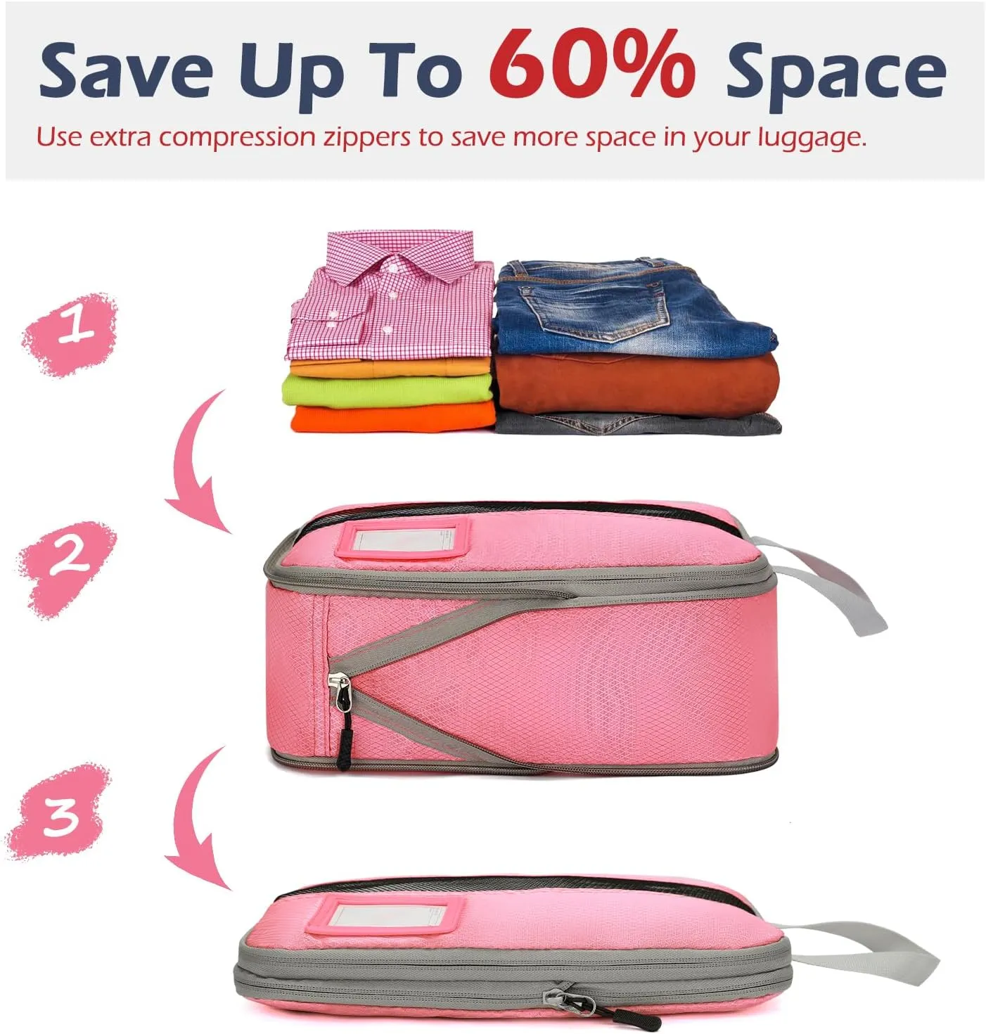 4/6 Set Compression Packing Cubes with lable for Travel, Expandable Packing Organizers, Carry On Luggage Suitcase Organizer Bags