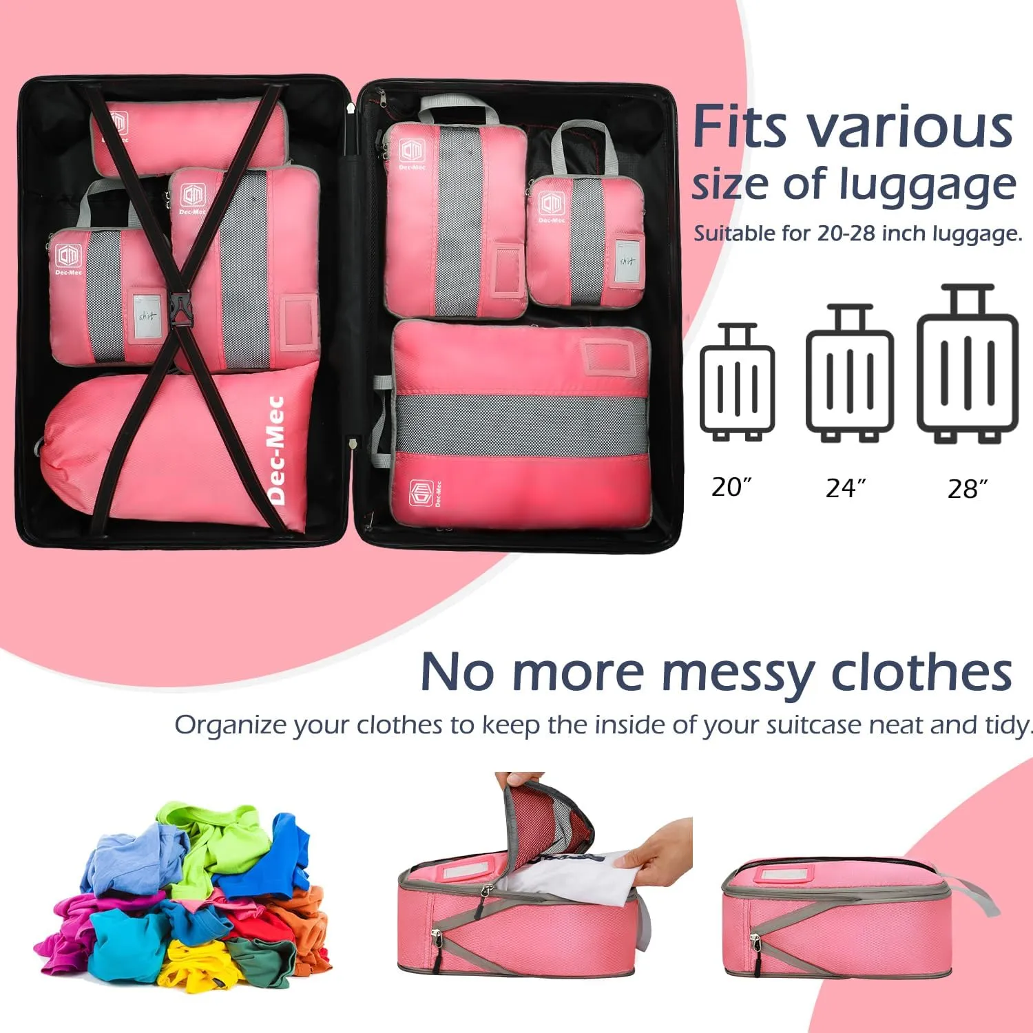 4/6 Set Compression Packing Cubes with lable for Travel, Expandable Packing Organizers, Carry On Luggage Suitcase Organizer Bags