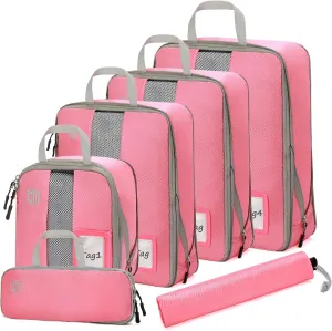 4/6 Set Compression Packing Cubes with lable for Travel, Expandable Packing Organizers, Carry On Luggage Suitcase Organizer Bags