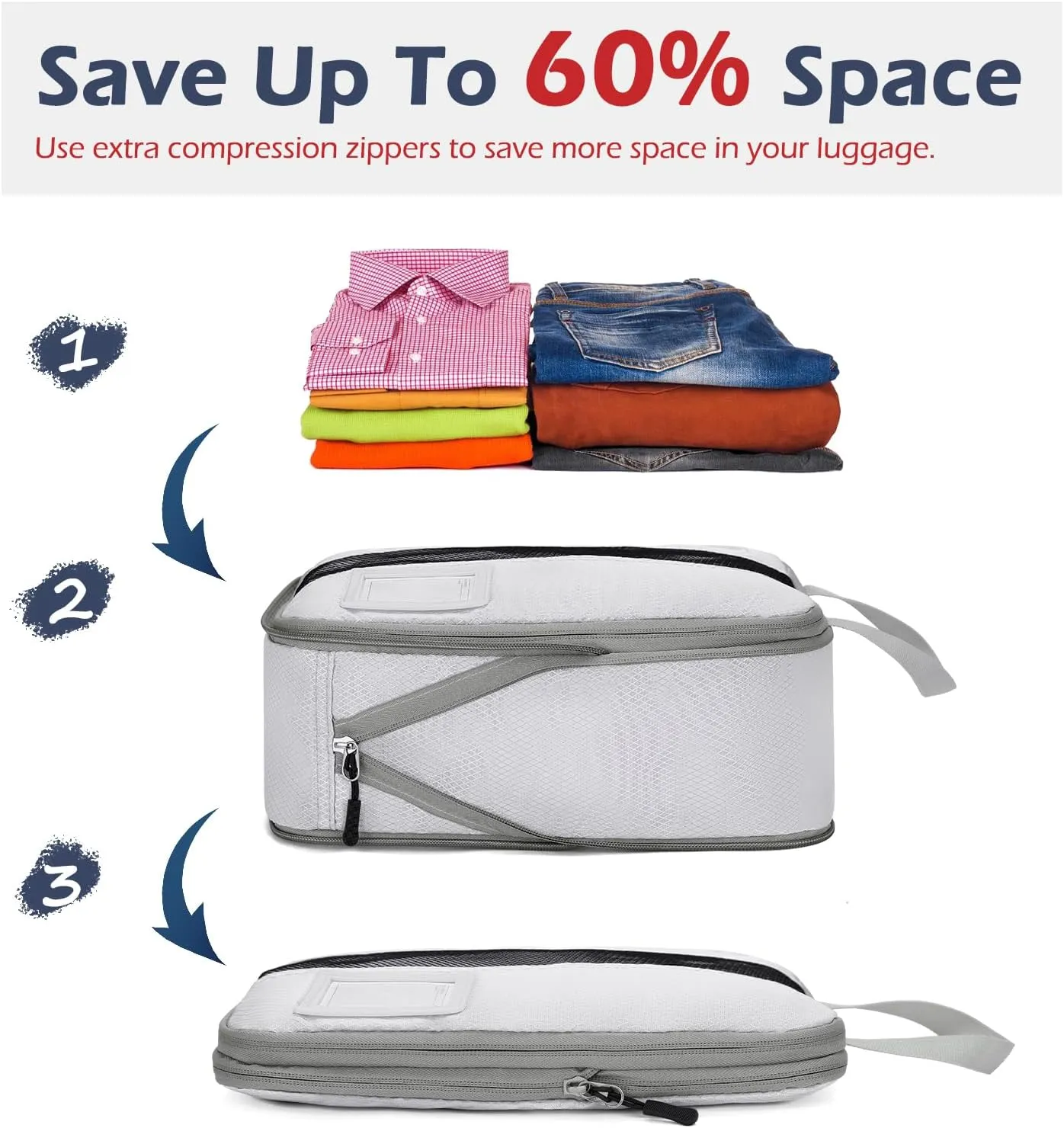 4/6 Set Compression Packing Cubes with lable for Travel, Expandable Packing Organizers, Carry On Luggage Suitcase Organizer Bags