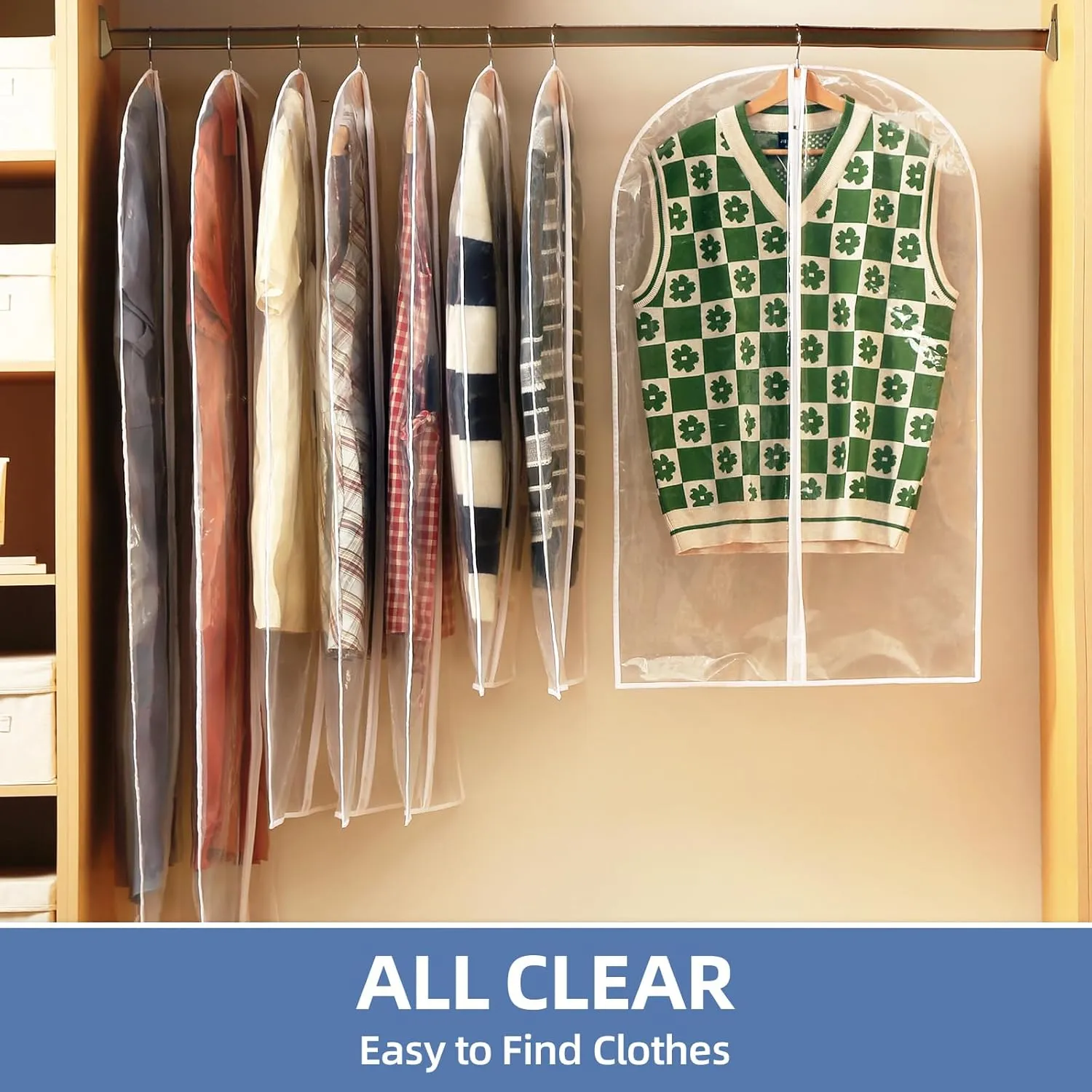 60" Dress Bags for Gowns, 12 Packs All Clear Garment Bags for Hanging Clothes, Plastic Waterproof Dress Cover with Zipper for Dresses, Coats, Uniforms (Set of 12)