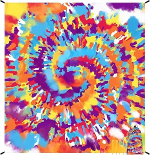 78”x 86” Large Tie Dye Beach Blanket Sandproof, Waterproof Sand Free Beach Picnic Mat w/ Stakes, Lightweight Portable Compact Must Have Outdoor Camping Blanket for Summer Vacation - Rainbow Circles