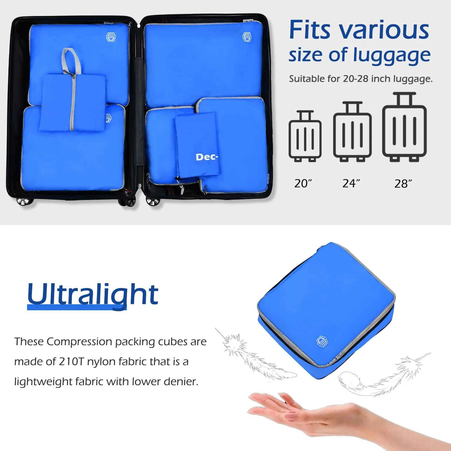 7Set Ultralight Nylon Compression Packing Cubes Expandable Packing Organizers for Carry on suitcase, Compression Cubes with Shoe Bag for Travel Accessories Luggage…